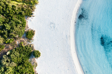 View from above, stunning aerial view of the Prince Beach (Spiaggia del Principe) a white sand...