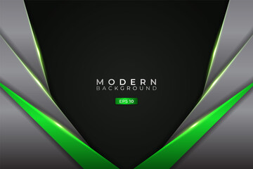 Modern Background Diagonal Overlapped Layer Glowing Green Metallic with Silver