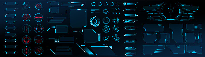 Big set of abstract HUD elements for ux ui design. Futuristic Sci-Fi user Interface. Dashboard display. Callouts titles. Vector
