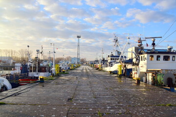 Wladyslawowo, sea port on the Baltic Sea, Shipyard, marina, fishing boat, - obrazy, fototapety, plakaty