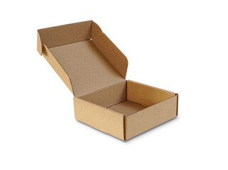 Blank opened box packaging in rectangle shape isolated on white background with clipping path , delivery package concept