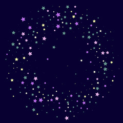 Bright multi-colored stars scattered on a dark background. Festive background. Design element. Vector illustration, EPS 10.