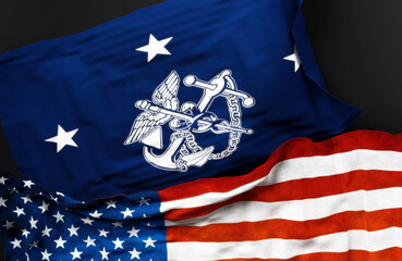 Flag of the United States Surgeon General v1 along with a flag of the United States of America as a symbol of a connection between them, 3d illustration