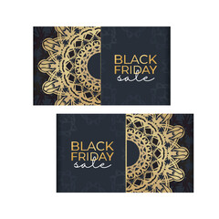Advertising Black Friday Dark Blue with Vintage Golden Pattern
