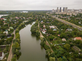 City lake in Kiev. Aerial drone view.