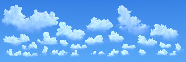 panorama of big white cumulus clouds image isolated, design nature 3D illustration