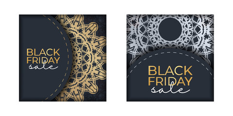 Advertising for black friday sale dark blue with abstract golden ornament