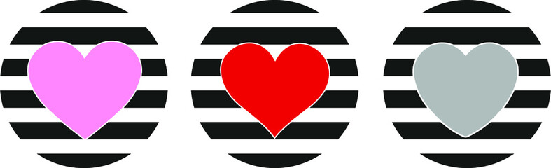 Collection of three hearts with black circles. on a white background