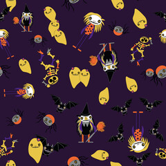 Violet Halloween cute monster Family pattern vector 