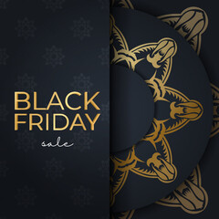 Poster for Black Friday Sale Dark Blue with Vintage Gold Pattern
