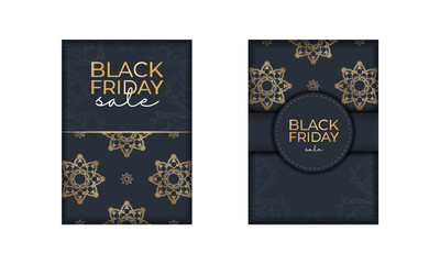 Festive poster for black friday dark blue with luxurious gold pattern