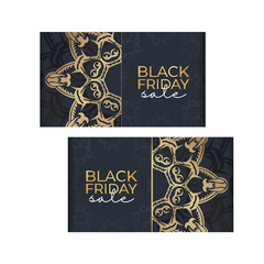 Festive poster for black friday dark blue with ancient gold pattern