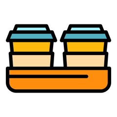 Cups of coffee icon. Outline cups of coffee vector icon color flat isolated