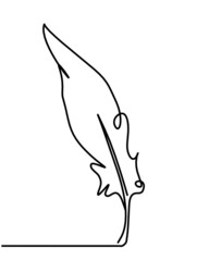 Silhouette of abstract feather as line drawing on white. Vector