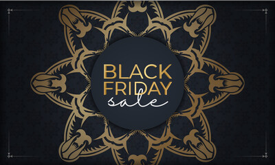 Festive poster for black friday sale dark blue with abstract golden ornament