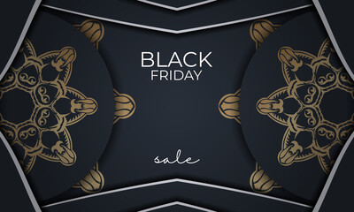 Festive Poster for Black Friday Sale Dark Blue with Geometric Golden Pattern