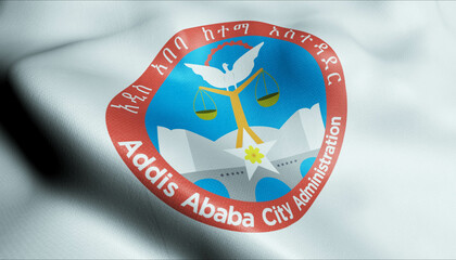 3D Waving Ethiopia City Flag of Addis Ababa Closeup View