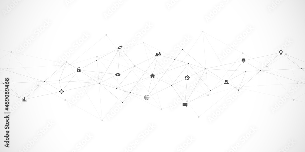 Poster information technology background with infographic elements and flat icons. digital technology, netw