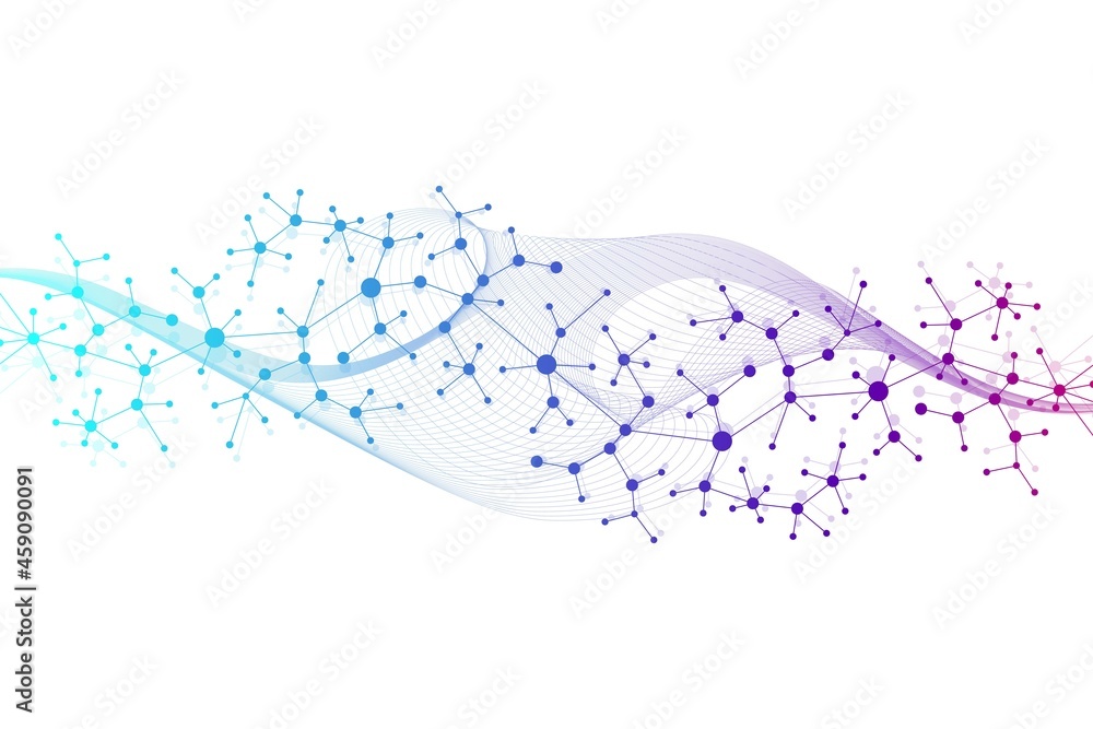 Aufkleber expansion of life. colorful explosion background with connected line and dots, wave flow. visualizat
