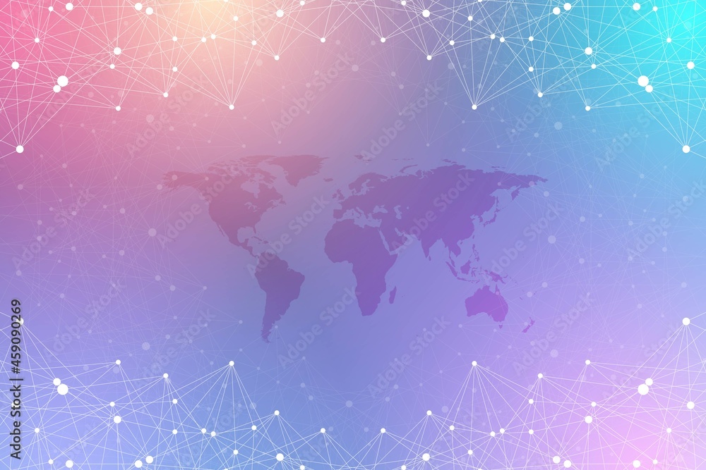 Poster Technology abstract background with connected line and dots. Big data visualization. Artificial Intelligence and Machine Learning Concept Background. Analytical networks illustration