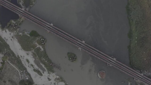 An aerial shot of the Loha Pul during Covid-19 Lockdown at New Delhi,India
