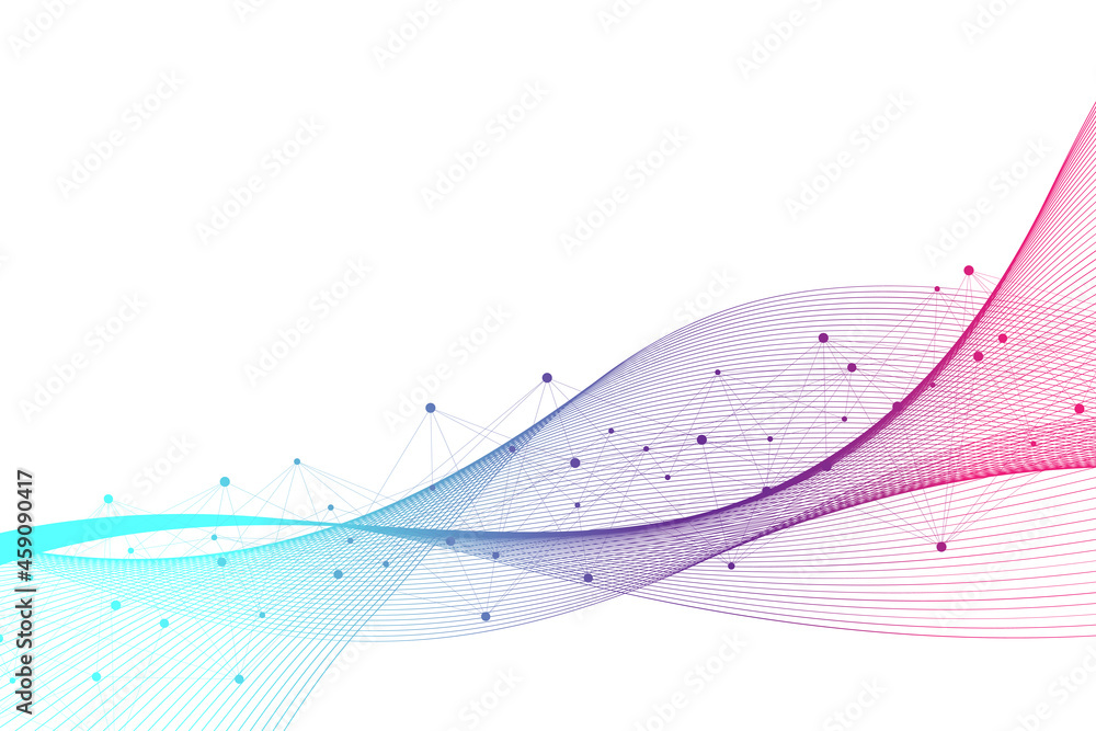 Poster expansion of life. colorful explosion background with connected line and dots, wave flow. visualizat