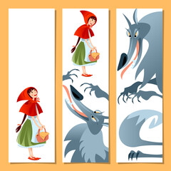Set of 3 bookmarks with Little Red Riding Hood and Big Bad Wolf. Template.