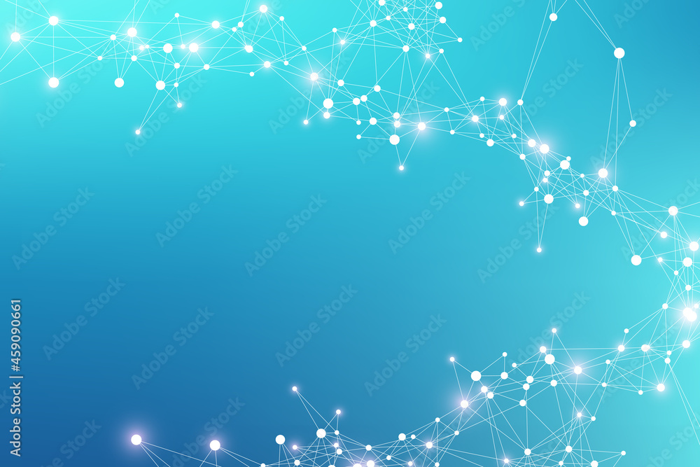 Poster Technology abstract background with connected line and dots. Big data visualization. Artificial Intelligence and Machine Learning Concept Background. Analytical networks illustration