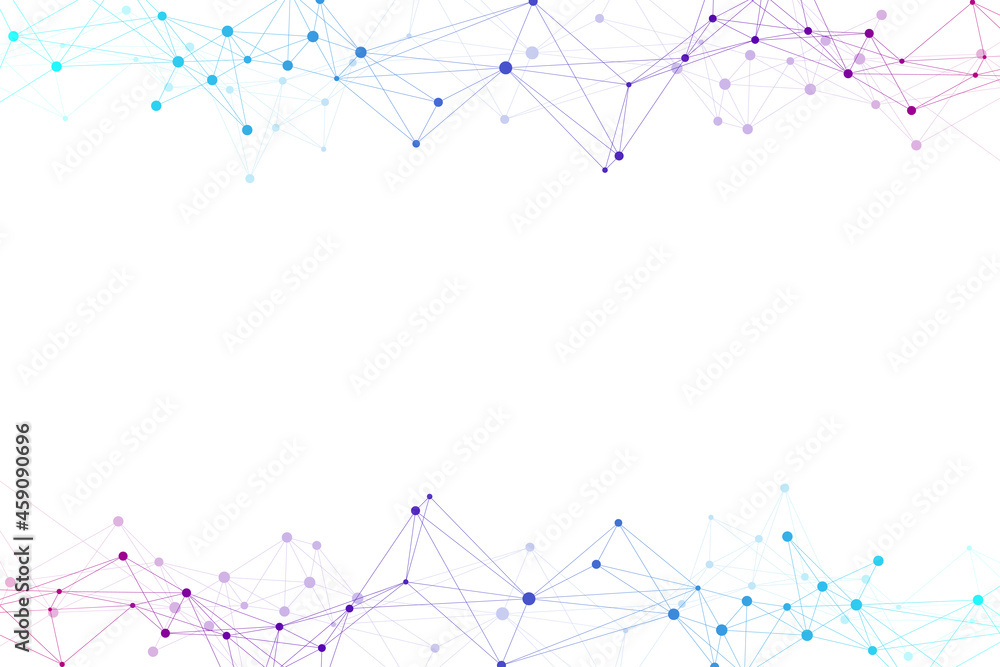 Poster Big data visualization. Geometric abstract background visual information complexity. Futuristic infographics design. Technology background with connected line and dots, wave flow illustration