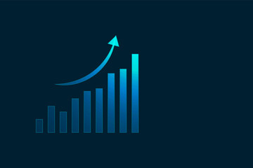 business graph with arrow and dark blue wall