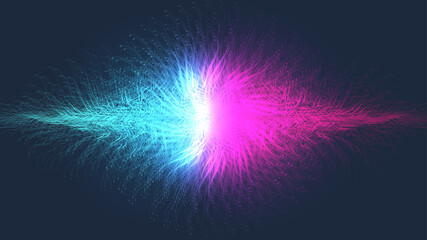 Quantum computer technology banner design template concept. Deep learning artificial intelligence. Big data algorithms visualization for business, science, technology. Waves flow, illustration.