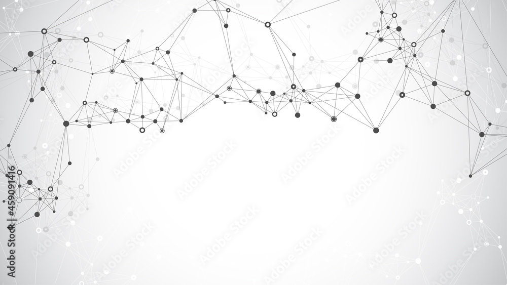 Poster Technology abstract background with connected line and dots. Big data visualization. Artificial Intelligence and Machine Learning Concept Background. Analytical networks illustration