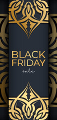 Festive advertising sale of black friday dark blue with abstract gold pattern
