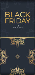 Ferry advertising sale of black friday dark blue with abstract golden ornament