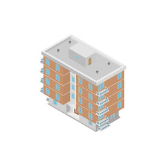 Residential Building Isometric View. Modern town cityscape.