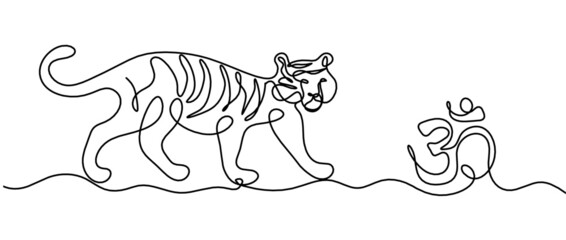 Silhouette of abstract tiger as line drawing on white. Vector