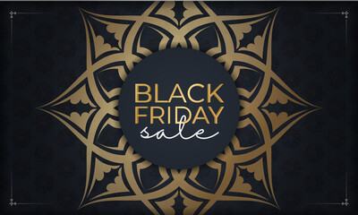 Celebratory advertising for black friday dark blue with a Greek gold pattern