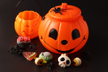  Halloween pumpkin over wooden background stock photo