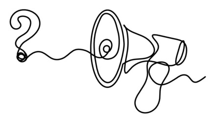 Abstract megaphone as continuous lines drawing on white background. Vector