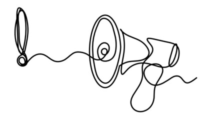 Abstract megaphone as continuous lines drawing on white background. Vector © suns07butterfly