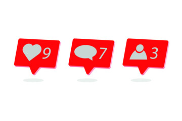 Social media notifications icons. Like, comment, follow icon. Vector illustration