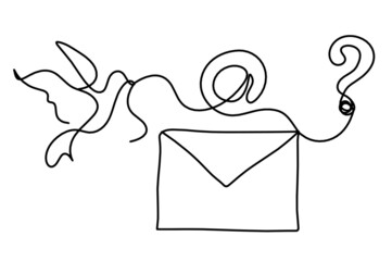 Abstract paper envelope with bird as line drawing on white background. Vector