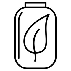 A leaf of a plant in a glass jar. Preservation of the environment. Conservation of plants. Vector icon, outline, isolated.