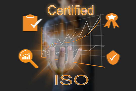 The Staff Confirms The Is Certified Industrial Product Test And Business Growth Graph On Gray Background And Orange Icon Theme.