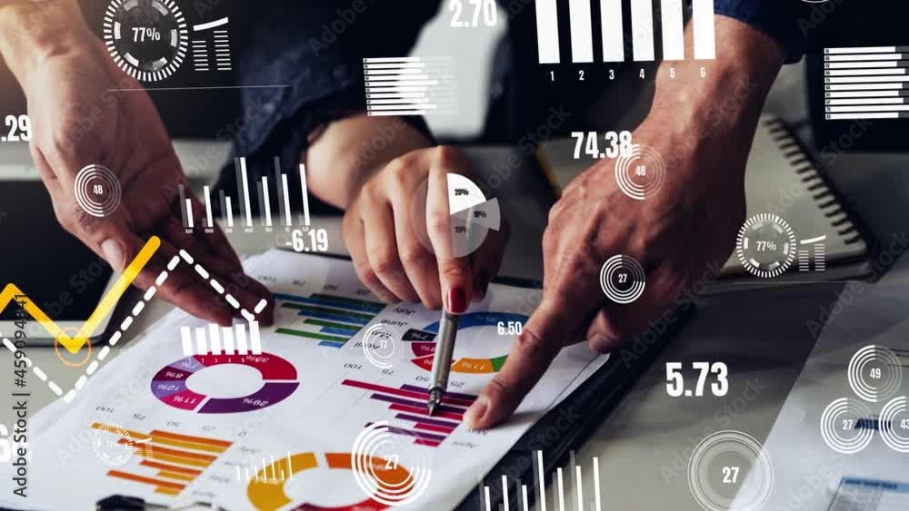 Poster conceptual business dashboard for financial data analysis . 3d render computer graphic .