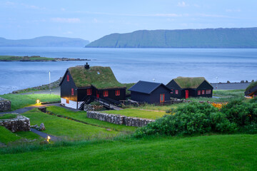 Fototapeta na wymiar Kirkjubour village on Streymoy, Faroe Islands
