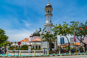 The Kapitan Keling Mosque in George Town, Malaysia built in the 19th century by Indian Muslim traders.
