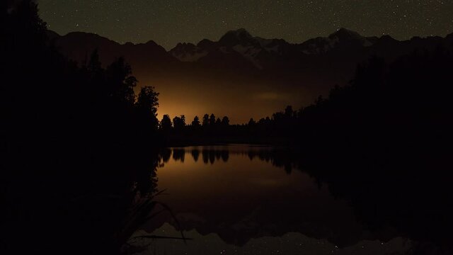 primal earth images lake matheson mountains alps night stars reflections