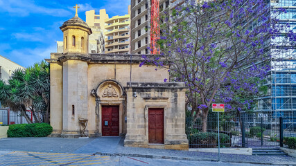 Fototapeta na wymiar Saint Lukes Garrisson Chapel built in 1910 to serve the British army in Sliema, Malta.