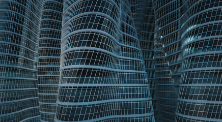 3D rendering glass buildings background.